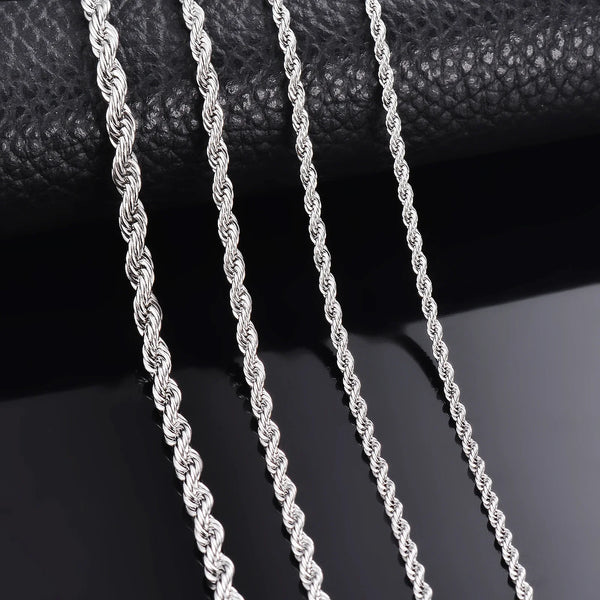 925 Sterling Silver Rope Chain Necklace & Bracelet – 2mm/3mm/4mm Unisex