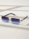 1 Pc Fashionable Trendy Frameless Rectangular Personalized Sunglasses For Daily Life