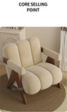 Nordic Wooden Armchair – Cozy Fabric Seat for Living Room, Balcony & Lounge