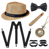 Retro 1920S 20S Gangster Set Men Party Props Berets Cigar Suspender Pocket Watch Gatsby Costume Accessories Set