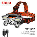 Super Bright 5 LED Head Flashlight USB Rechargeable HeadLamp Outdoor Powerful Waterproof Camping Fishing Adventure Head Lantern