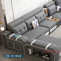 MINGDIBAO Modern U-Shaped Fabric Sectional Sofa with Speaker, Adjustable Headrests,USB Charging - Comfortable Quilted Upholstery