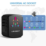 LENCENT International Travel Adapter Travel Charger with 3 USB Port and 1 Type C All-in-one Wall Charger for US EU UK AUS Travel
