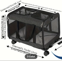 Double-Compartment Pet Rolling Carrier Cat Dog Rolling Carrier with Detachable Wheels Telescopic Handle Adjustable Shoulder Strap