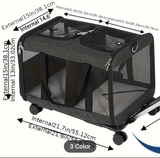 Double-Compartment Pet Rolling Carrier Cat Dog Rolling Carrier with Detachable Wheels Telescopic Handle Adjustable Shoulder Strap
