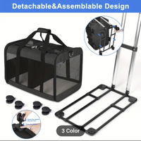 Double-Compartment Pet Rolling Carrier Cat Dog Rolling Carrier with Detachable Wheels Telescopic Handle Adjustable Shoulder Strap
