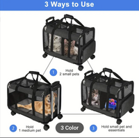 Double-Compartment Pet Rolling Carrier Cat Dog Rolling Carrier with Detachable Wheels Telescopic Handle Adjustable Shoulder Strap