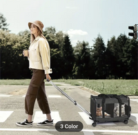 Double-Compartment Pet Rolling Carrier Cat Dog Rolling Carrier with Detachable Wheels Telescopic Handle Adjustable Shoulder Strap
