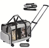 Double-Compartment Pet Rolling Carrier Cat Dog Rolling Carrier with Detachable Wheels Telescopic Handle Adjustable Shoulder Strap