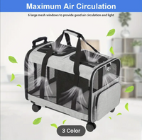 Double-Compartment Pet Rolling Carrier Cat Dog Rolling Carrier with Detachable Wheels Telescopic Handle Adjustable Shoulder Strap