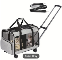 Double-Compartment Pet Rolling Carrier Cat Dog Rolling Carrier with Detachable Wheels Telescopic Handle Adjustable Shoulder Strap