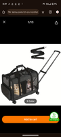 Double-Compartment Pet Rolling Carrier Cat Dog Rolling Carrier with Detachable Wheels Telescopic Handle Adjustable Shoulder Strap