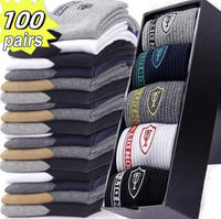 200-100 Pairs Breathable Cotton Sports Stockings Men Bamboo Fiber Autumn and Winter Men Socks Sweat Absorption