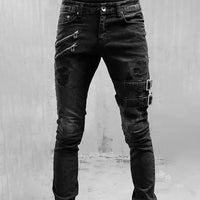 Street Style Ripped Vintage Wash Skinny Jeans for Men - Slim Fit Denim Trousers Jack's Clearance