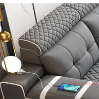 MINGDIBAO Modern U-Shaped Fabric Sectional Sofa with Speaker, Adjustable Headrests,USB Charging - Comfortable Quilted Upholstery