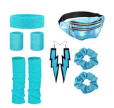 80's Women Retro Costume Set Women's 80s Leggings Fishnet Neon Shirt with Leg Warmers Gloves Necklace Bracelets Headband