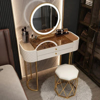Luxury LED Makeup Vanity – White Dressing Table with Mirror & Storage for Bedroom or Salon