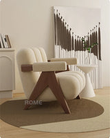 Nordic Wooden Armchair – Cozy Fabric Seat for Living Room, Balcony & Lounge