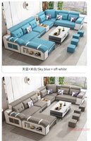 MINGDIBAO Modern U-Shaped Fabric Sectional Sofa with Speaker, Adjustable Headrests,USB Charging - Comfortable Quilted Upholstery