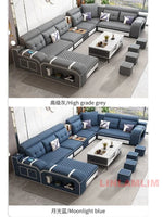 MINGDIBAO Modern U-Shaped Fabric Sectional Sofa with Speaker, Adjustable Headrests,USB Charging - Comfortable Quilted Upholstery