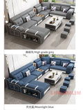 MINGDIBAO Modern U-Shaped Fabric Sectional Sofa with Speaker, Adjustable Headrests,USB Charging - Comfortable Quilted Upholstery