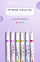 6Pcs/Set Flower Line Shape Highlighter Pen Roller Tip Curve Liner Marker Kawaii Korean Stationery School Office Supplies Gifts