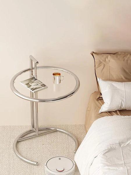 Transparent Nordic Glass Coffee Table – Adjustable Steel Side Table
