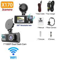 3-Camera Dash Cam System – 1080P Front & Rear WiFi DVR with Night Vision