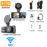 3-Camera Dash Cam System – 1080P Front & Rear WiFi DVR with Night Vision