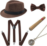 1920s Mens Gatsby Gangster Accessories Set Panama Hat Suspender Bow Tie 20s Great Gatsby Accessories