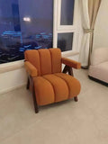 Nordic Wooden Armchair – Cozy Fabric Seat for Living Room, Balcony & Lounge