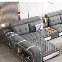 MINGDIBAO Modern U-Shaped Fabric Sectional Sofa with Speaker, Adjustable Headrests,USB Charging - Comfortable Quilted Upholstery