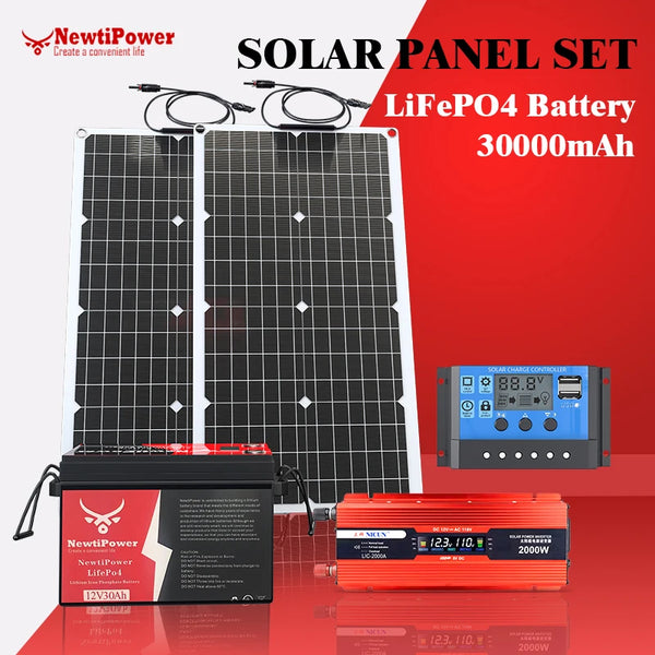 Complete 2000W Solar Power Kit – 110V/220V Inverter, LiFePO4 Battery