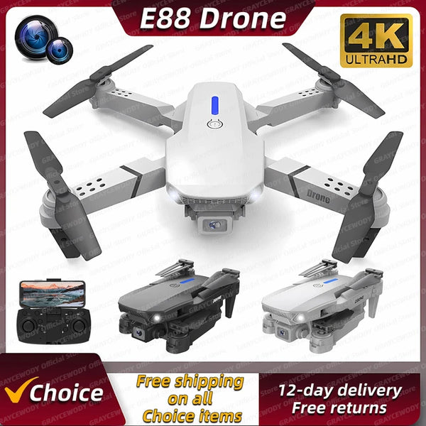 New E88Pro RC Drone 4K Professinal With 1080P Wide Angle Dual HD Camera Foldable RC Helicopter WIFI FPV Height Hold Apron Sel