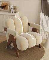 Nordic Wooden Armchair – Cozy Fabric Seat for Living Room, Balcony & Lounge