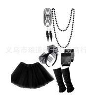80s Fancy Dress Accessories Retro Women Party Costume Set Adult Tutu Skirt Neon Fishnet Gloves Beaded Necklace Bracelet Earrings