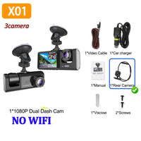 3-Camera Dash Cam System – 1080P Front & Rear WiFi DVR with Night Vision