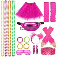 80s Costume Accessories for Women, 19Pcs 80s Retro Party Dress Fishnet Gloves, Leg Warmers, Tutu Skirts for Women