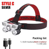 Super Bright 5 LED Head Flashlight USB Rechargeable HeadLamp Outdoor Powerful Waterproof Camping Fishing Adventure Head Lantern