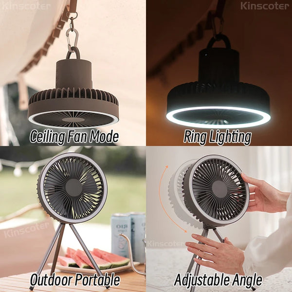 10000mAh Portable Battery Powered Fan Rechargeable Camping Tent Fan w/LED  Light