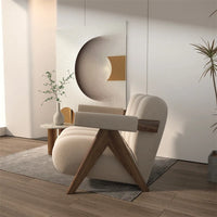 Nordic Wooden Armchair – Cozy Fabric Seat for Living Room, Balcony & Lounge