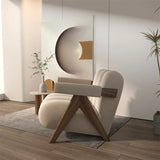 Nordic Wooden Armchair – Cozy Fabric Seat for Living Room, Balcony & Lounge