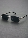1 Pc Fashionable Trendy Frameless Rectangular Personalized Sunglasses For Daily Life