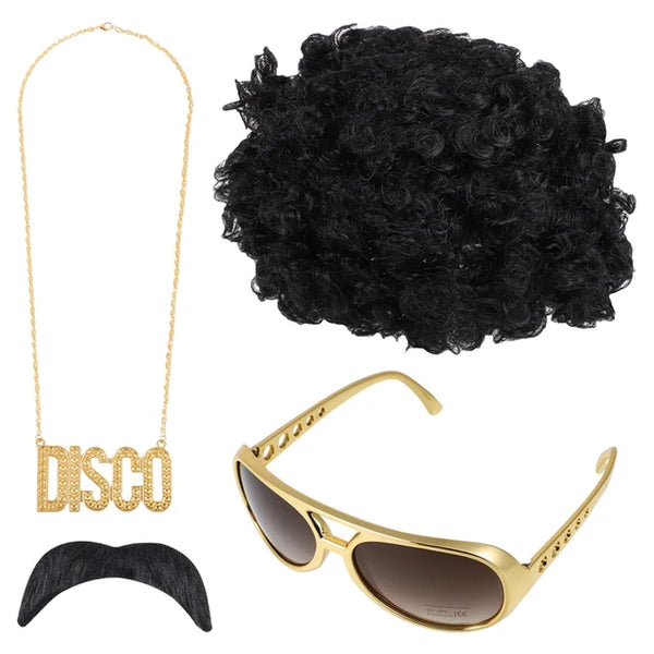 Disco Hip Hop Costume Set - Funky Afro Wig & Accessories