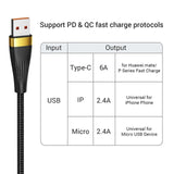 3-in-1 100W USB Charge Cable for Huawei/Honor, iPhone 14, Samsung
