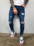 Street Style Ripped Vintage Wash Skinny Jeans for Men - Slim Fit Denim Trousers Jack's Clearance
