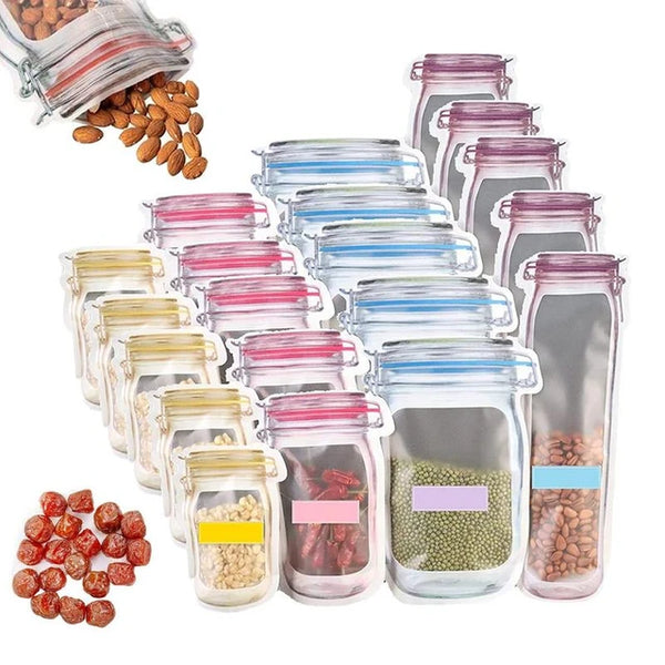 20 Pcs Mason Jar Bags Reusable Ziplocks Food Storage Bags Sealable Leakproof Jar Bags For Snacks Nuts Candies Biscuit Cookies
