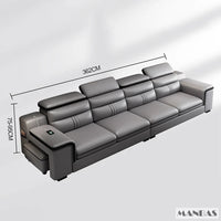 MINGDIBAO Leather Sectional Sofa Set with Cup Holder, USB, Adjustable Headrests & Bluetooth Speaker Living Room Couch with Stool