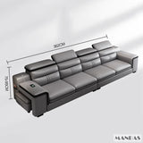 MINGDIBAO Leather Sectional Sofa Set with Cup Holder, USB, Adjustable Headrests & Bluetooth Speaker Living Room Couch with Stool