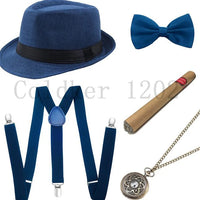 1920s Mens Gatsby Gangster Accessories Set Panama Hat Suspender Bow Tie 20s Great Gatsby Accessories